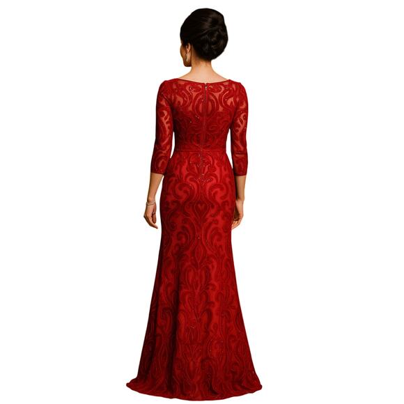 Marchesa Notte Red Velvet Sequin Evening Gown - Size 6 - Picture 2 of 16